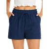Lovasy Women Summer Casual Shorts with Pockets Elastic High Waisted Flowy Shorts Lounge Side Slit Lightweight Bottom S-3XL(Navy Blue)
