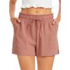 Lovasy Women Summer Casual Shorts with Pockets Elastic High Waisted Flowy Shorts Lounge Side Slit Lightweight Bottom S-3XL(Rust Red)
