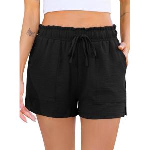 Lovasy Women Summer Casual Shorts with Pockets Elastic High Waisted Flowy Shorts Lounge Side Slit Lightweight Bottom S-3XL(Black)