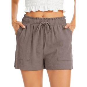 Lovasy Women Summer Casual Shorts with Pockets Elastic High Waisted Flowy Shorts Lounge Side Slit Lightweight Bottom S-3XL(Light Khaki)