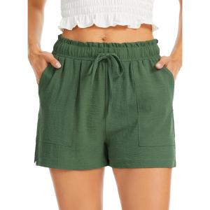 Lovasy Women Summer Casual Shorts with Pockets Elastic High Waisted Flowy Shorts Lounge Side Slit Lightweight Bottom S-3XL(Olive Green)