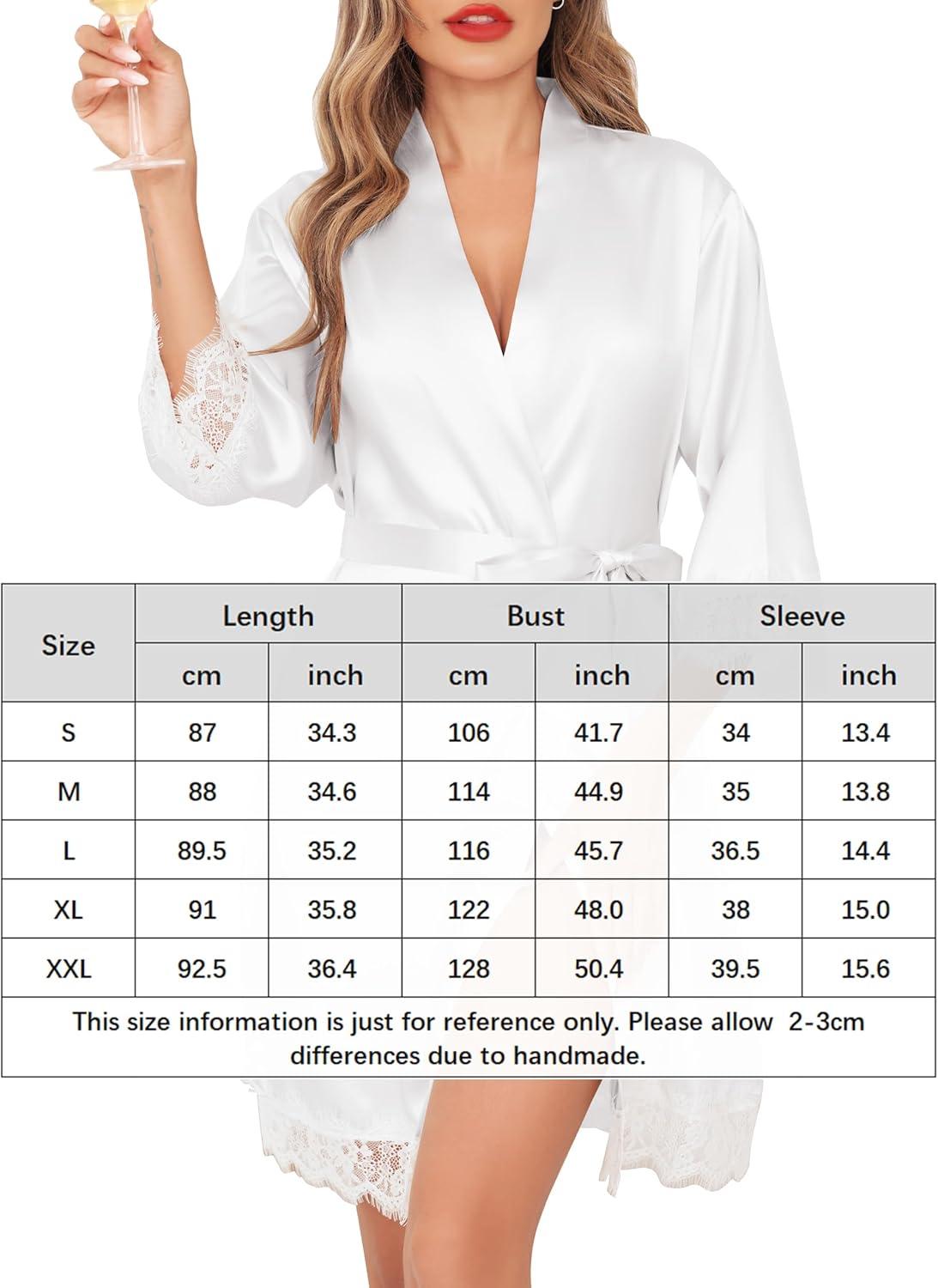 imageLovasy Womens Silk Robe Lace Trim 34 Sleeve Kimono Robes Lightweight Satin Sexy Bride Bridesmaid Bathrobe Sleepwear SXXLWhite