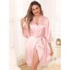 Lovasy Womens Silk Robe Lace Trim 3/4 Sleeve Kimono Robes Lightweight Satin Sexy Bride Bridesmaid Bathrobe Sleepwear S-XXL(Dusky Rose)