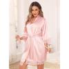 Lovasy Womens Silk Robe Lace Trim 3/4 Sleeve Kimono Robes Lightweight Satin Sexy Bride Bridesmaid Bathrobe Sleepwear S-XXL(Dusky Rose)