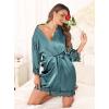 Lovasy Womens Silk Robe Lace Trim 3/4 Sleeve Kimono Robes Lightweight Satin Sexy Bride Bridesmaid Bathrobe Sleepwear S-XXL(Gray Green)