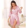 Lovasy Womens Silk Robe Lace Trim 3/4 Sleeve Kimono Robes Lightweight Satin Sexy Bride Bridesmaid Bathrobe Sleepwear S-XXL(Pink)