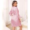 Lovasy Womens Silk Robe Lace Trim 3/4 Sleeve Kimono Robes Lightweight Satin Sexy Bride Bridesmaid Bathrobe Sleepwear S-XXL(Pink)