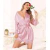 Lovasy Womens Silk Robe Lace Trim 3/4 Sleeve Kimono Robes Lightweight Satin Sexy Bride Bridesmaid Bathrobe Sleepwear S-XXL(Pink)