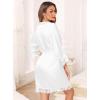 Lovasy Womens Silk Robe Lace Trim 3/4 Sleeve Kimono Robes Lightweight Satin Sexy Bride Bridesmaid Bathrobe Sleepwear S-XXL(White)