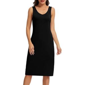 Lovasy Womens Full Slips for Under Dresses Long Tank Slip Dress V Neck Wide Straps Sleeveless Nightgown Sleepwear S-3XL(Black)