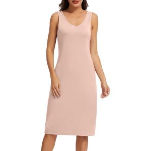 Lovasy Womens Full Slips for Under Dresses Long Tank Slip Dress V Neck Wide Straps Sleeveless Nightgown Sleepwear S-3XL(Camel)