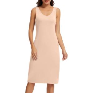 Lovasy Womens Full Slips for Under Dresses Long Tank Slip Dress V Neck Wide Straps Sleeveless Nightgown Sleepwear S-3XL(Nude)