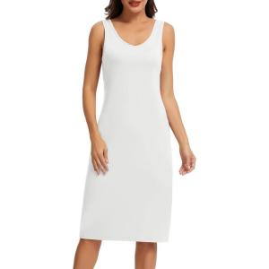 Lovasy Womens Full Slips for Under Dresses Long Tank Slip Dress V Neck Wide Straps Sleeveless Nightgown Sleepwear S-3XL(White)