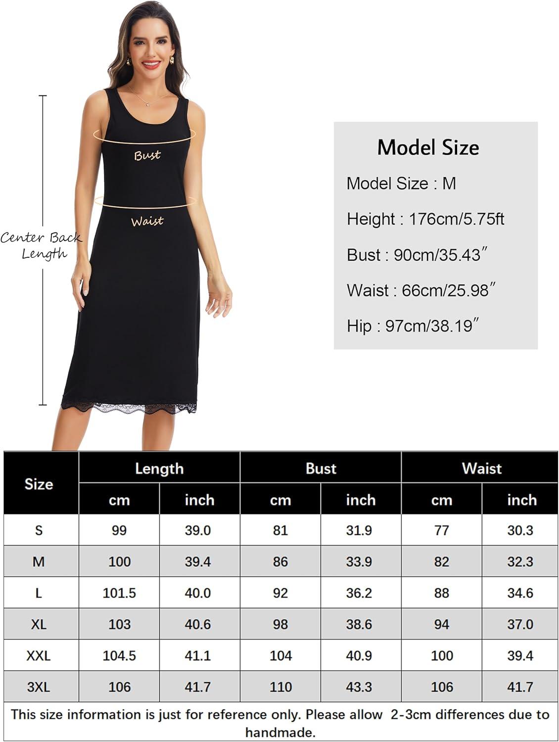imageLovasy Long Slip Dress for Women Lace Wide Straps Full Slips Tank Top Modal Soft Under Dresses Nightgown S3XLBlack