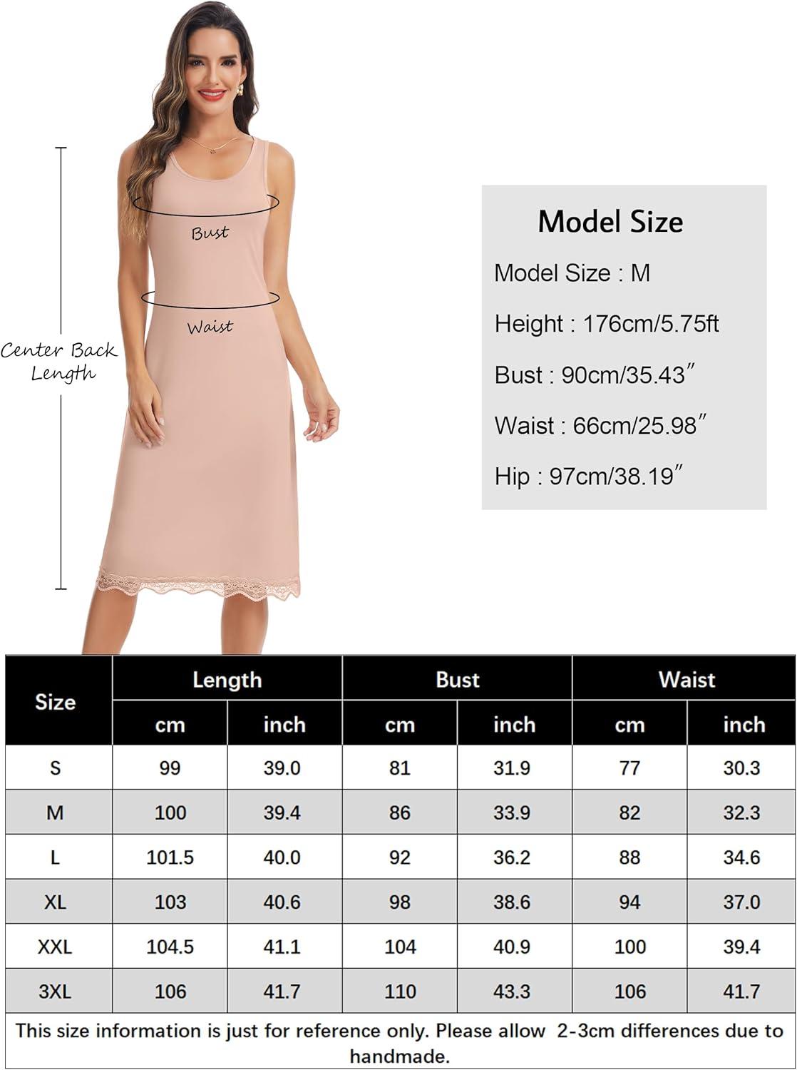 imageLovasy Long Slip Dress for Women Lace Wide Straps Full Slips Tank Top Modal Soft Under Dresses Nightgown S3XLCamel