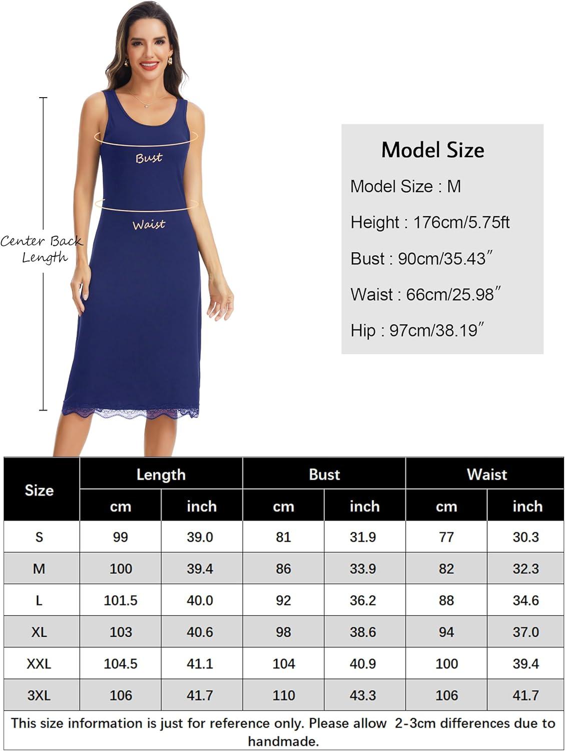 imageLovasy Long Slip Dress for Women Lace Wide Straps Full Slips Tank Top Modal Soft Under Dresses Nightgown S3XLNavy Blue