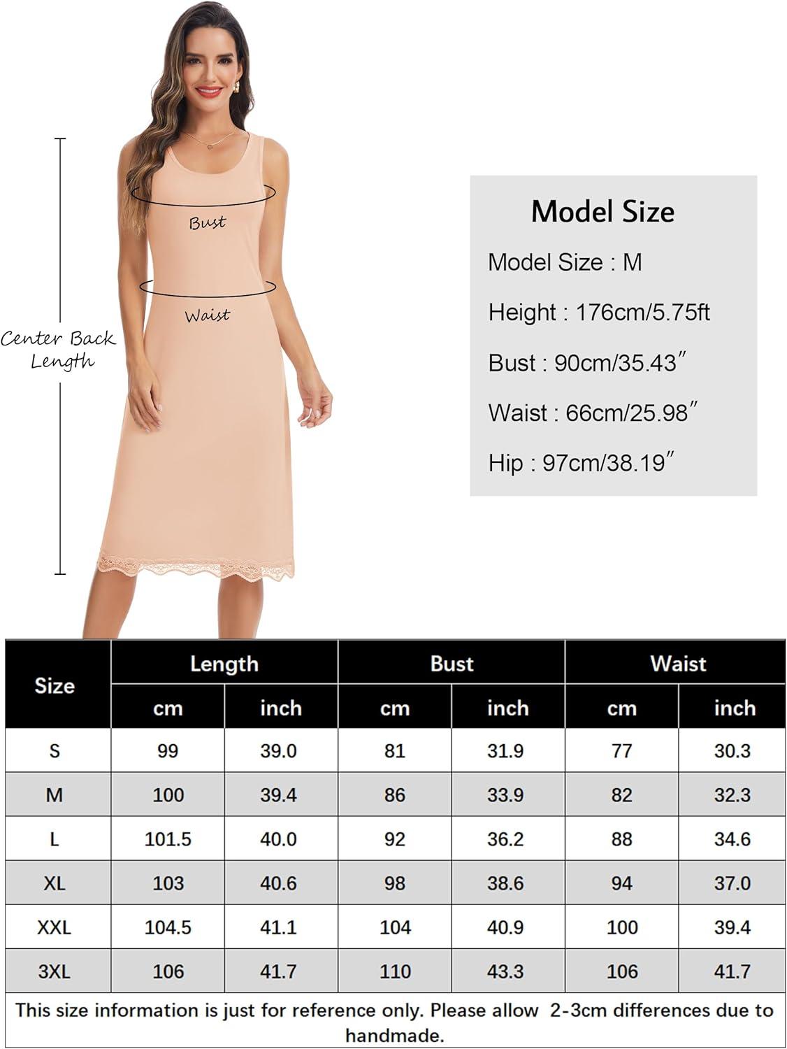 imageLovasy Long Slip Dress for Women Lace Wide Straps Full Slips Tank Top Modal Soft Under Dresses Nightgown S3XLNude