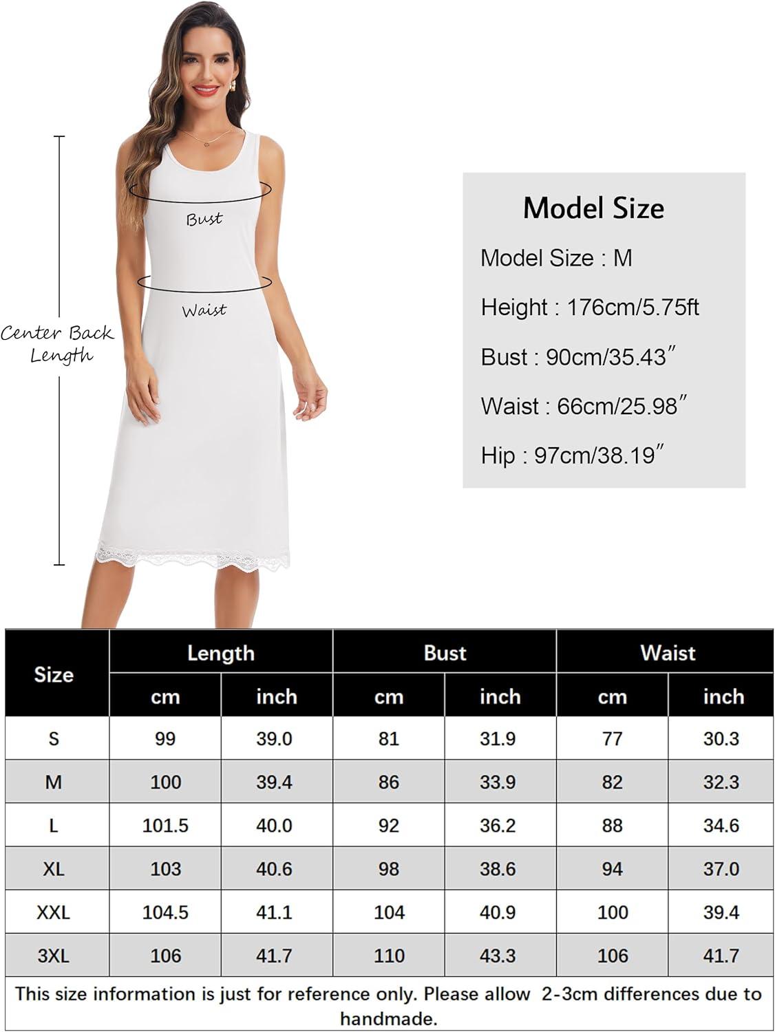 imageLovasy Long Slip Dress for Women Lace Wide Straps Full Slips Tank Top Modal Soft Under Dresses Nightgown S3XLWhite