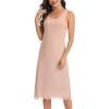 Lovasy Long Slip Dress for Women Lace Wide Straps Full Slips Tank Top Modal Soft Under Dresses Nightgown S-3XL(Camel)
