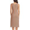 Lovasy Long Slip Dress for Women Lace Wide Straps Full Slips Tank Top Modal Soft Under Dresses Nightgown S-3XL(Coffee)