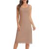Lovasy Long Slip Dress for Women Lace Wide Straps Full Slips Tank Top Modal Soft Under Dresses Nightgown S-3XL(Coffee)