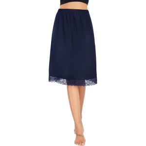 Lovasy Women’s Satin Half Slip Knee Length Underskirt with Lace Trim Anti-Static Smooth Under Dress Slips S-3XL(Navy Blue)
