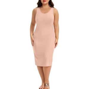Lovasy Womens Plus Size Full Slip Tank Top Under Dress Wide Straps Basic Dress Nightgown Soft Modal Slips 1XL-5XL(Camel)