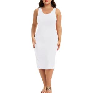 Lovasy Womens Plus Size Full Slip Tank Top Under Dress Wide Straps Basic Dress Nightgown Soft Modal Slips 1XL-5XL(White)