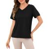 Lovasy Womens Pajamas Tops V Neck Short Sleeve T-Shirt Pjs Blouse Sleepwear S-3XL(Black)