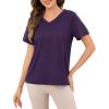 Lovasy Womens Pajamas Tops V Neck Short Sleeve T-Shirt Pjs Blouse Sleepwear S-3XL(Eggplant)