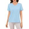 Lovasy Womens Pajamas Tops V Neck Short Sleeve T-Shirt Pjs Blouse Sleepwear S-3XL(Light Blue)