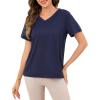 Lovasy Womens Pajamas Tops V Neck Short Sleeve T-Shirt Pjs Blouse Sleepwear S-3XL(Navy Blue)