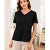 Lovasy Womens Pajama Tops Short Sleeve V-Neck Sleep Shirt Soft Casual T-Shirt Sleepwear Blouse S-3XL(Black & Navy Blue)