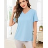 Lovasy Womens Pajama Tops Short Sleeve V-Neck Sleep Shirt Soft Casual T-Shirt Sleepwear Blouse S-3XL(Light Blue)