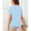 Lovasy Womens Pajama Tops Short Sleeve V-Neck Sleep Shirt Soft Casual T-Shirt Sleepwear Blouse S-3XL(Light Blue)