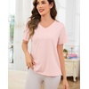 Lovasy Womens Pajama Tops Short Sleeve V-Neck Sleep Shirt Soft Casual T-Shirt Sleepwear Blouse S-3XL(Light Pink)