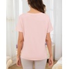 Lovasy Womens Pajama Tops Short Sleeve V-Neck Sleep Shirt Soft Casual T-Shirt Sleepwear Blouse S-3XL(Light Pink)