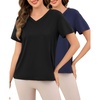 Lovasy Womens Pajama Tops Short Sleeve V-Neck Sleep Shirt Soft Casual T-Shirt Sleepwear Blouse S-3XL(Black & Navy Blue)