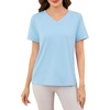 Lovasy Womens Pajama Tops Short Sleeve V-Neck Sleep Shirt Soft Casual T-Shirt Sleepwear Blouse S-3XL(Light Blue)