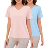 Lovasy Womens Pajama Tops Short Sleeve V-Neck Sleep Shirt Soft Casual T-Shirt Sleepwear Blouse S-3XL(Light Pink & Light Blue)
