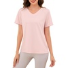 Lovasy Womens Pajama Tops Short Sleeve V-Neck Sleep Shirt Soft Casual T-Shirt Sleepwear Blouse S-3XL(Light Pink)
