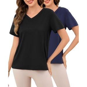 Lovasy Womens Pajama Tops Short Sleeve V-Neck Sleep Shirt Soft Casual T-Shirt Sleepwear Blouse S-3XL(Black & Navy Blue)