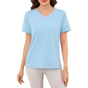 Lovasy Womens Pajama Tops Short Sleeve V-Neck Sleep Shirt Soft Casual T-Shirt Sleepwear Blouse S-3XL(Light Blue)