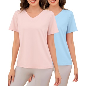 Lovasy Womens Pajama Tops Short Sleeve V-Neck Sleep Shirt Soft Casual T-Shirt Sleepwear Blouse S-3XL(Light Pink & Light Blue)