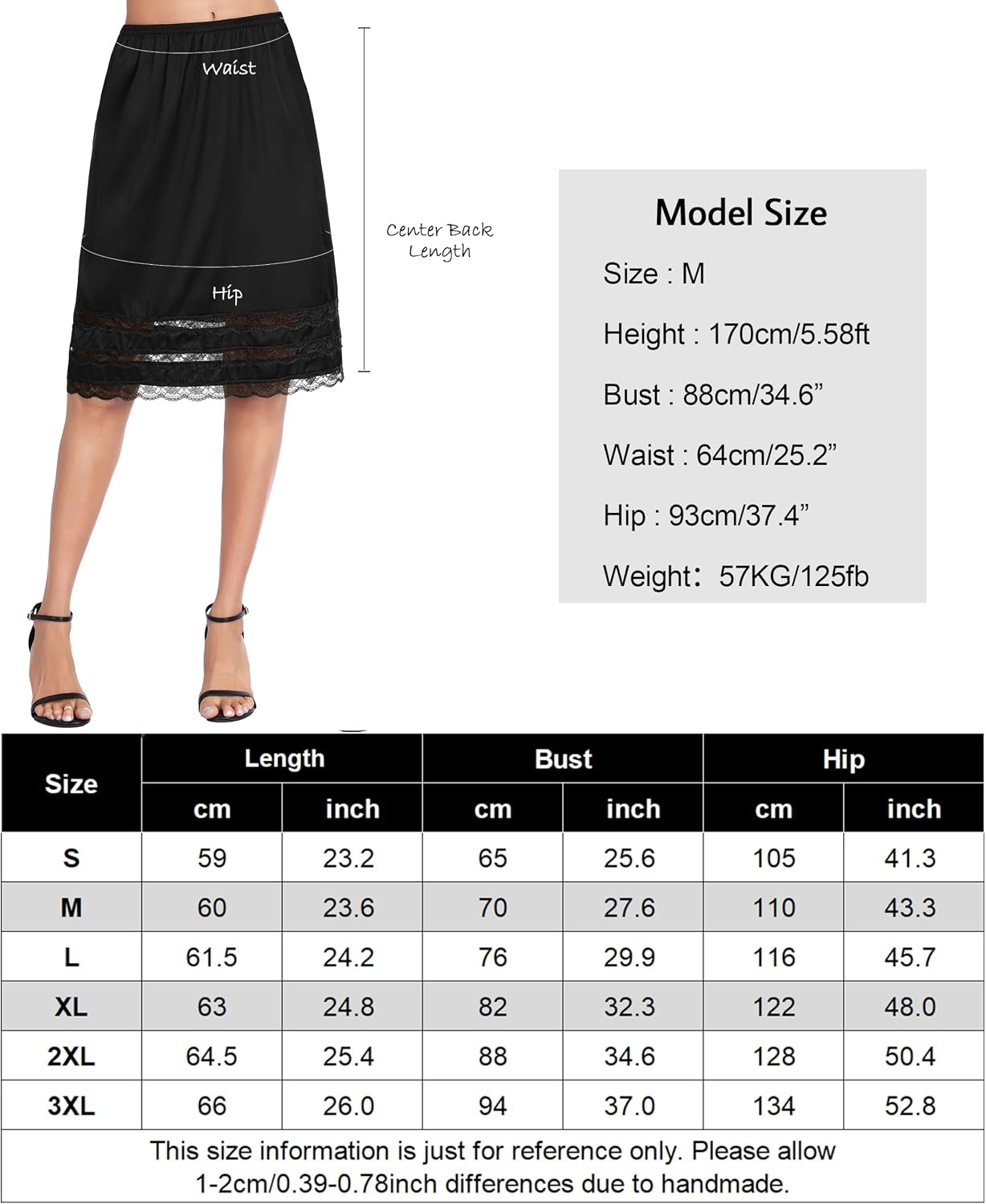 image:imageLovasy Half Slips for Women Under Dresses Satin Slip Skirt Lace Long Anti Static Underskirt S3XLBlack