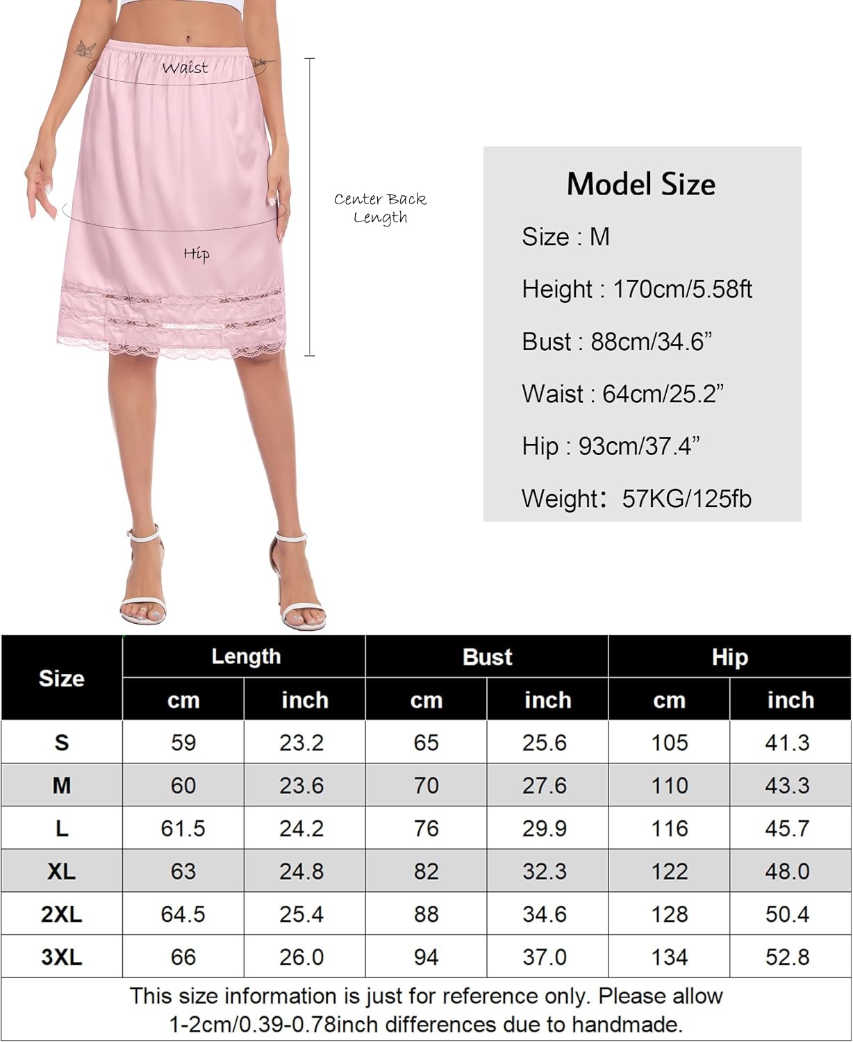 image:imageLovasy Half Slips for Women Under Dresses Satin Slip Skirt Lace Long Anti Static Underskirt S3XLRose Pink