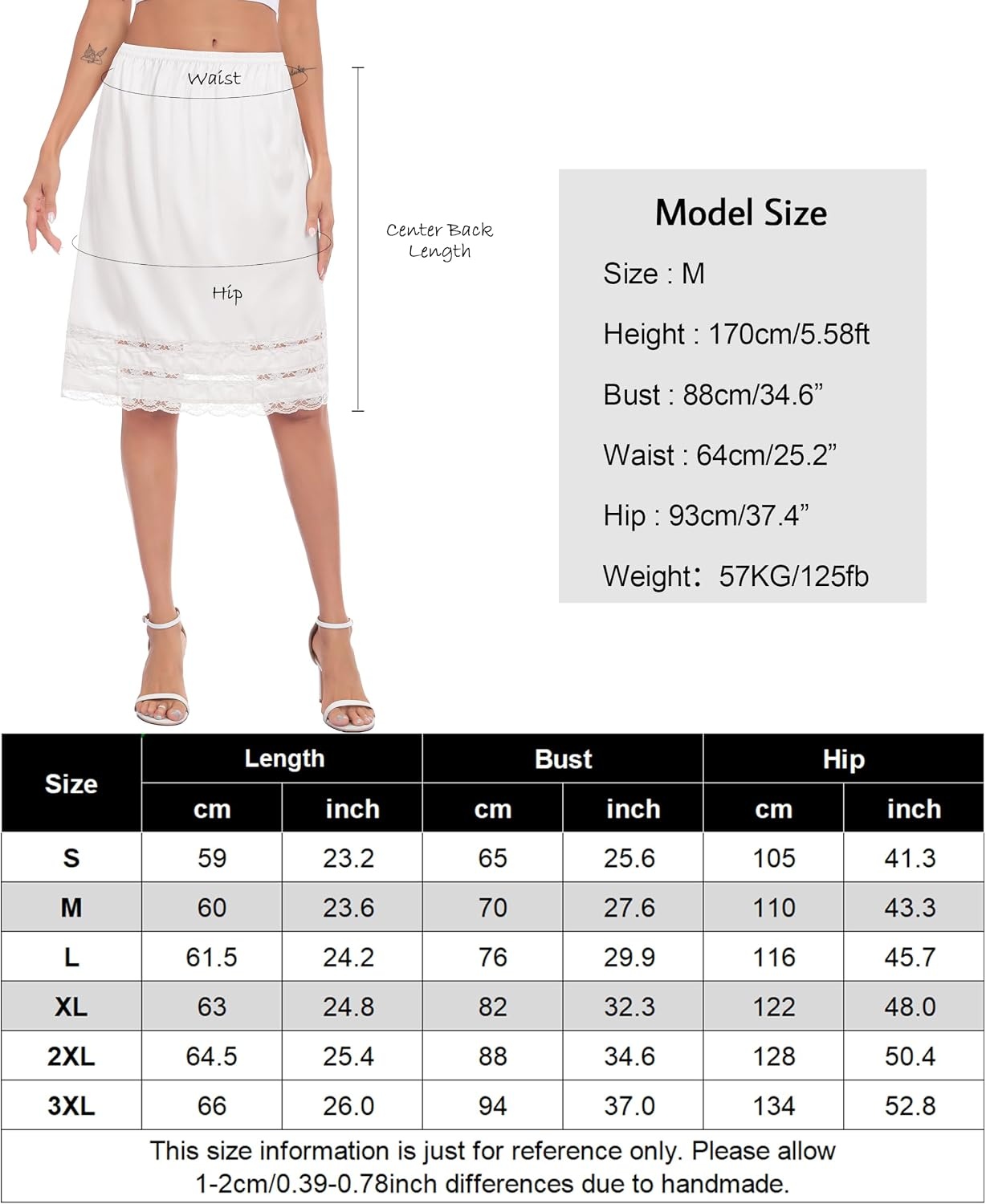 image:imageLovasy Half Slips for Women Under Dresses Satin Slip Skirt Lace Long Anti Static Underskirt S3XLWhite