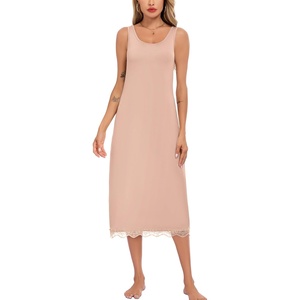 Lovasy Full Slip for Women Under Dress Wide Straps Long Slips Dresses Lace Sleeveless Tank Nightgown Sleepwear S-3XL(Camel)