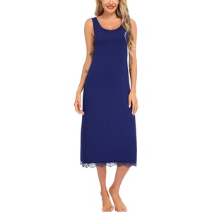 Lovasy Full Slip for Women Under Dress Wide Straps Long Slips Dresses Lace Sleeveless Tank Nightgown Sleepwear S-3XL(Navy Blue)