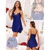 Lovasy 2 Pack Silk Nightgown for Women Lingerie S-XXL | Satin Nightgown,Sexy Lace V Neck Lingerie Dress,Adjustable Straps Slips,Cami Sleepwear,Mini Dresses(Black & Dark Blue)